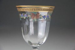 Pair of VTG Hand Painted Flowers Gold Enamel Glass Wine Glasses