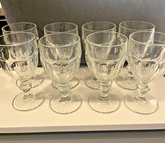 8 Libbey Gibraltar Duratuff Clear Water Wine Goblets 6 3/4″ Tall