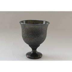 Hiroaki Miyazawa Black Satsuma Glass Wine Glass Gold Silver Leaf 8.5×10.5cm