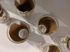 Set of 6 Vintage Hazel Atlas Tumbler Drinking Glasses White Maple Leaf Design