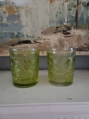 Set Of Two Vintage Inspired Green Embossed Glassed, The Pioneer Woman?