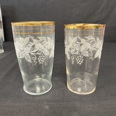 Set of 5 Vintage Bartlett Collins Gold Rim Tumblers W/ Frosted Grape Design
