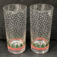 Winterland Winter Snow Tumblers by Libbey 2 Vintage Tree Holiday Glasses 16 0z