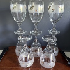 (8) Pfalzgraff Naturewood 10 Oz Goblet Set Garden Botanical Libbey Stemware Lot
