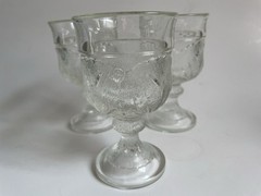 Vintage Indiana Glass Crystal PEBBLE LEAF Clear 6oz. Water Juice 3 Goblets