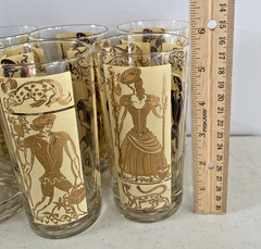 6 MCM Retro Gay Fad Harvesters Gold 12 oz. High Ball Bar Tumblers Glasses