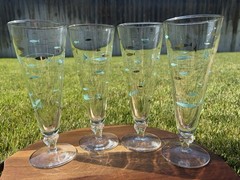 4 x Libbey Atomic Fish Pilsner Glasses MCM Retro Silver+Turquoise 8oz ea
