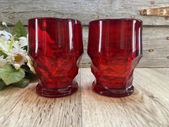 Vintage Ruby Red Drinking Glasses Cups Glassware Unique Design Stackable Tumbler