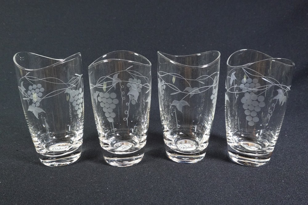 4 New Qualia Cut Grapevine Wavy Rim Clear Glass Tumblers ‘Orchard’ Pattern