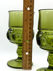 VINTAGE 1960s INDIANA GLASS «KINGS CROWN» AVOCADO GREEN GOBLETS SET 5.75″H