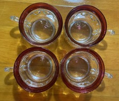 KINGS CROWN CRANBERRY Flashed TEA COFFEE CUPS TIFFIN-FRANCISCAN Set/4