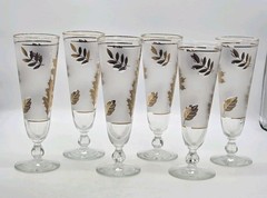 Libbey Golden Foliage Frosted Gold Leaf Pilsner Glasses 8.5″ Set Of 6 MCM VTG