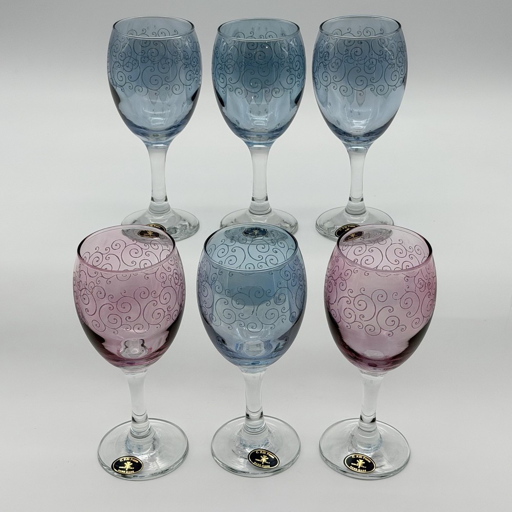 Cristalleria Fratelli Fumo Set Of 6 Hand Made Wine Glasses Made In Italy