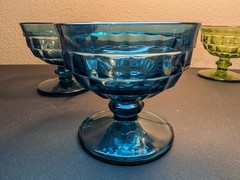 Vintage MCM Whitehall Riviera Blue Champagne/Tall Sherbet Pressed Glass (2)