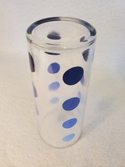 Set of 4 Vintage Blue Dot on Clear Glass Tumblers 6 3/4″ MCM