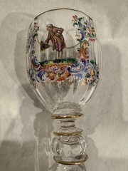 Lobmeyr Antique Hand Blown Crystal glass Enameled Gilded red wine Goblet 8 1/2″H