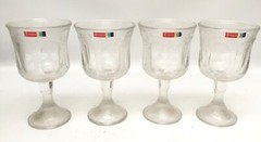 4 Vintage Fostoria Woodland Clear Wine Glasses w/Labels 5 7/8”