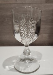 Decorative Etched Starburst Paneled Goblet Wine Glass 6” Tall