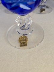 9 Vtg Cristal D’Arques Lead Crystal Footed Cobalt Blue Cut To Clear Wine Glass