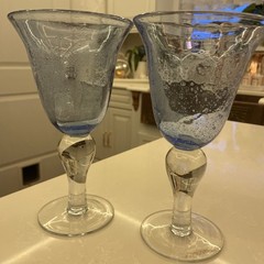 Artland Iris Light Blue Bubble Water Goblets Clear Stems Set of 2 NEW COND