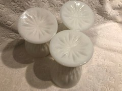 Vintage Hazel-Atlas ’38 3 Starlite Opal White Tall Opalescent Ball-Stem Glasses