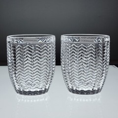 2 Godinger Crystal Lowball Glasses Herringbone Houndstooth Chevron Pattern NWOB