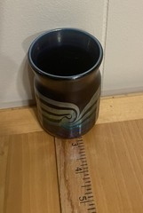 Elaine Hyde Iridescent Art Glass Tumbler Vase Ribbed Pulled Feather Pattern