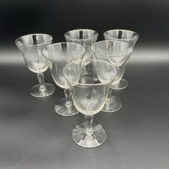 6 Glastonbury Lotus Crystal Platinum Trim Water Wine Goblet Glasses MCM