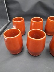 Set of 8: Vintage Lancers Terra Cotta Wine Cups, Brown Glaze, 1970s, Ceramic Mug