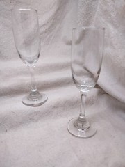 Two Champagne Glasses Flutes, 8 1/8 inches tall, 2 inches across mouth