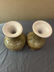 SET OF 2 HAND-TURNED POTTERY CHALICES GREEN/BROWN GLAZE 5 Inches Tall