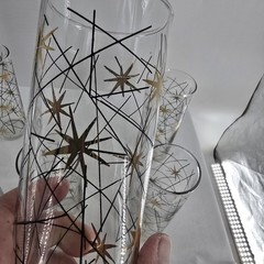 Mid Century Atomic Starburst Tom Collins Glasses Set Of 6 Vintage Barware