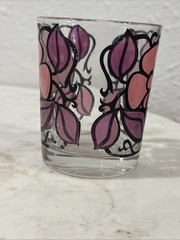 Retro Floral MCM Bar wear 3 Glass Pink Black Italian Design VTG Lowball Cocktail