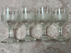 4 Vintage Clear Glass Herringbone EAPG Wine Glass Goblets
