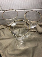 LENOX CRYSTAL MANSFIELD PATTERN WINE GLASS 7 1/3″ GOLD TRIM Set Of 3