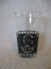 1944 Australia Penny Republica Ligure Annoa Glass 4″ tall Clear Glass Black Trim