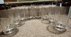 MCM .5″ Silver Rim Etched Cut High Ball Glasses Set Of 8 «Madmen» Barware Thorpe