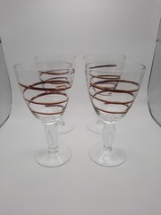 Water Goblets 24k Gold And Brown Swirl Line Design Crystal Stem Set Of 4