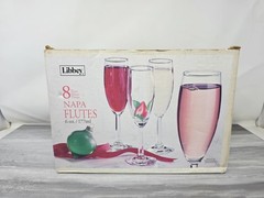Libbey 1970’s Cut Glass 6 Oz 8″ Stem Footed Napa CHAMPAGNE WINE FLUTES 8795