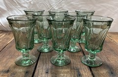8 Vintage Fostoria Jamestown Green Footed Swirl Iced Tea Juice Glasses 8oz MCM