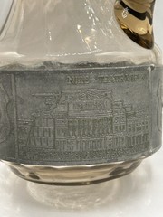 Vintage Silver Pewter Etched Wine Pitcher Ewer Warszawa Smoky Glass W/5 Glasses