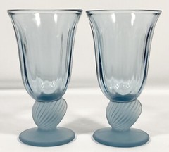3 Fostoria CAPTIVA Blue FROSTED Sea Shell Stem Water WINE Tea Goblets 5 7/8″ Vtg