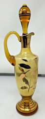 Bohemian Amber Crystal Cordial Set Czechoslovakia MCM 1960’s 22k Gold Trim