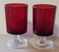 Beautiful Vintage OF 2 LUMINARC ARCOROC RUBY RED DRINKING GLASSES FRANCE 3.50″