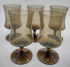 Vtg Seneca Amber Smoke Water Goblets Drink Glass Elegant etched brand (5)