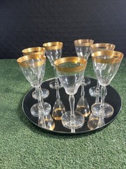 Set (7) Water Goblets Glasses 7-1/2″, crystal Rambler Rose Gold tiffin glastonbu