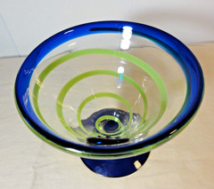 Kosta Boda Royal Caribbean Cruise Green Swirl Blue Rimmed Margarita Glass