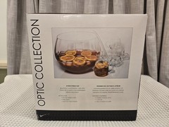 Vintage Artland 8 Piece Optic Collection Punchbowl Set Handblown New Clear Glass