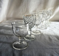 EAPG, SIX wine glasses in different patterns. 4″ h. Seneca Loop, Berry Spray…