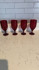 4 Mikasa Red Park Lane Lead Crystal Iced Tea Footed Glasses 7 1/4″ Germany